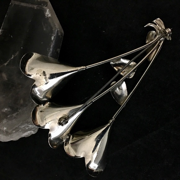 925 Sterling Silver Flower Heart Brooch Pin Vintage Valentine - Picture 6 of 10